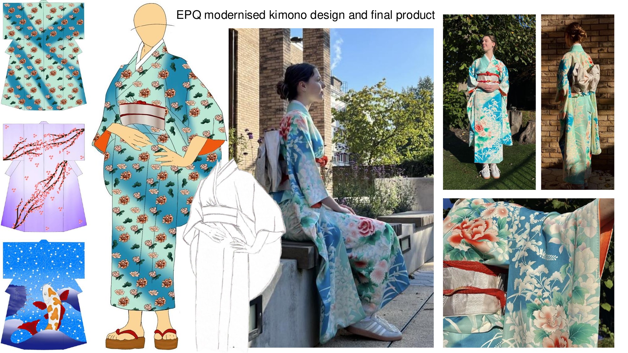 Modernised kimono design and final product.